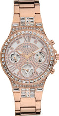 Guess Moonlight Multi Function Diamonds White Dial Rose Gold Steel Strap Watch for Women - GW0320L3