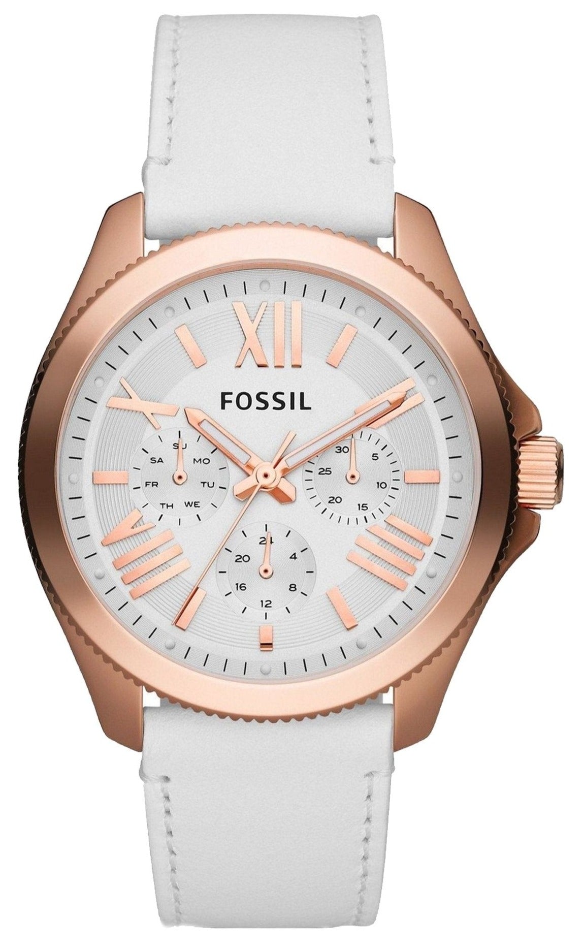 Fossil Cecile White Dial White Leather Strap Watch for Women - AM4486