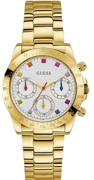 Guess Exclusive Multi Color White Dial Gold Steel Strap Watch for Women - GW0457L1