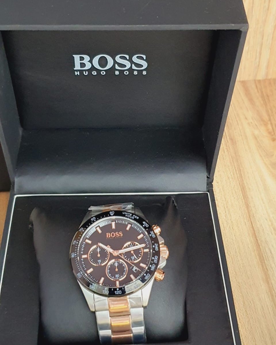 Hugo Boss Here Chronograph Black Dial Two Tone Steel Strap Watch for Men - 1513757