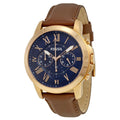 Fossil Grant Chronograph Blue Dial Brown Leather Strap Watch for Men - FS5068