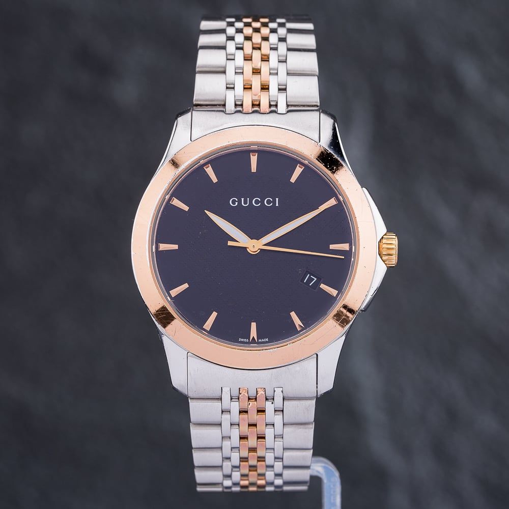 Gucci G Timeless Quartz Black Dial Two Tone Mesh Bracelet Watch For Women - YA126512