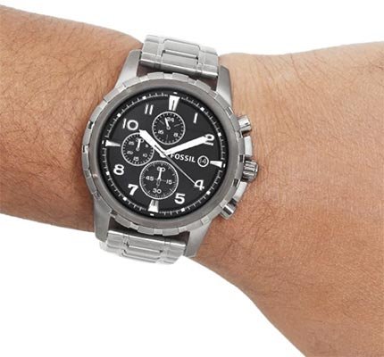 Fossil Dean Chronograph Black Dial Grey Steel Strap Watch for Men - FS4721