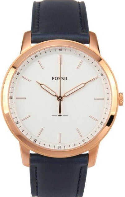 Fossil The Minimalist Slim White Dial Blue Leather Strap Watch for Men - FS5371