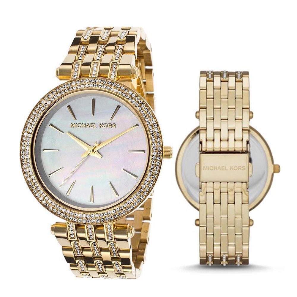 Michael Kors Darci Mother of Pearl Dial Gold Steel Strap Watch for Women - MK3219