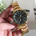 Fossil Bannon Multifunction Chronograph Green Dial Gold Steel Strap Watch for Men - BQ2493