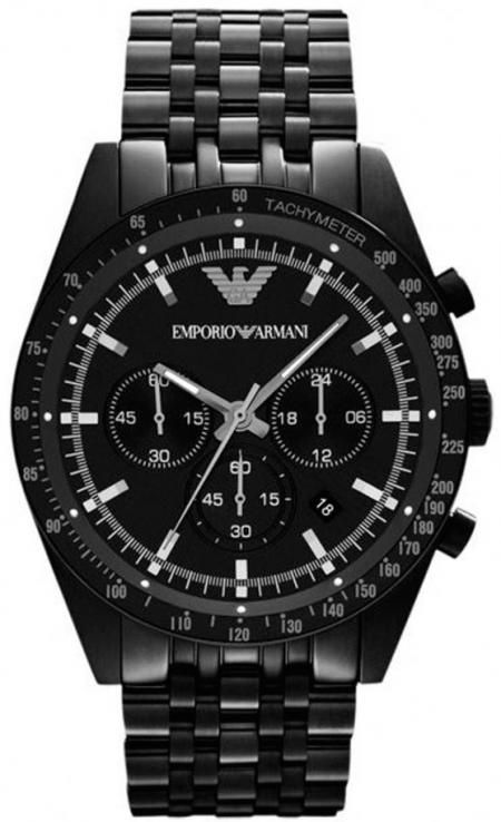 Emporio Armani Tazio Chronograph Black Dial Black Steel Strap Watch For Men - AR5989