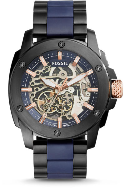 Fossil Modern Machine Automatic Skeleton Blue Dial Two Tone Steel Strap Watch for Men - ME3133