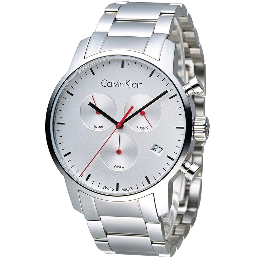 Calvin Klein City Chronograph White Dial Silver Steel Strap Watch for Men - K2G271Z6