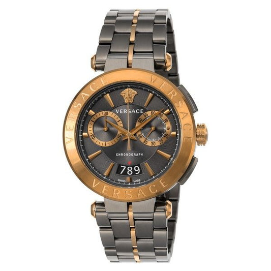 Versace Aion Chronograph Black Dial Grey Steel Strap Watch for Men  - VBR050017