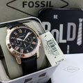 Fossil Grant Chronograph Grey Dial Black Leather Strap Watch for Men - FS5085