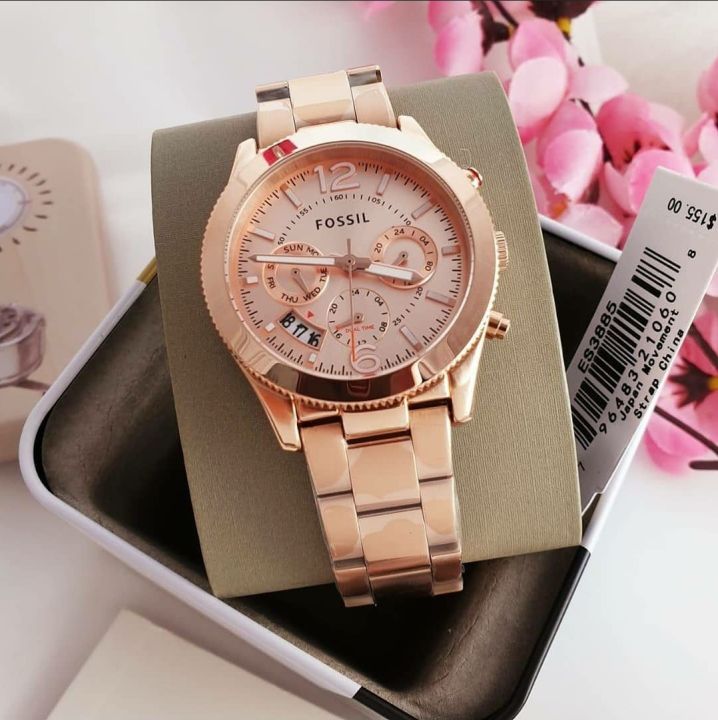 Fossil Boyfriend Multifunction Rose Gold Dial Rose Gold Steel Strap Watch for Women - ES3885