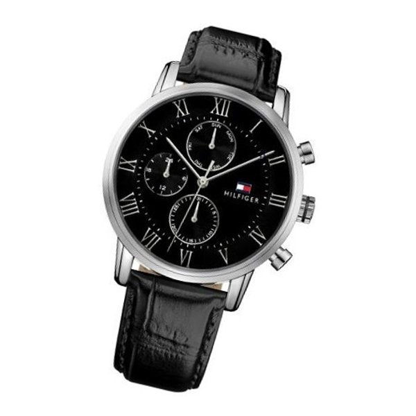 Tommy Hilfiger Kane Quartz Black Dial Black Leather Strap Watch for Men - 1791401