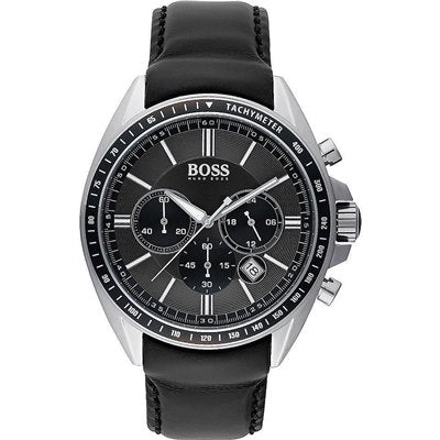 Hugo Boss Contemporary Sport Driver Chronograph Black Dial Black Leather Strap Watch for Men - 1513085