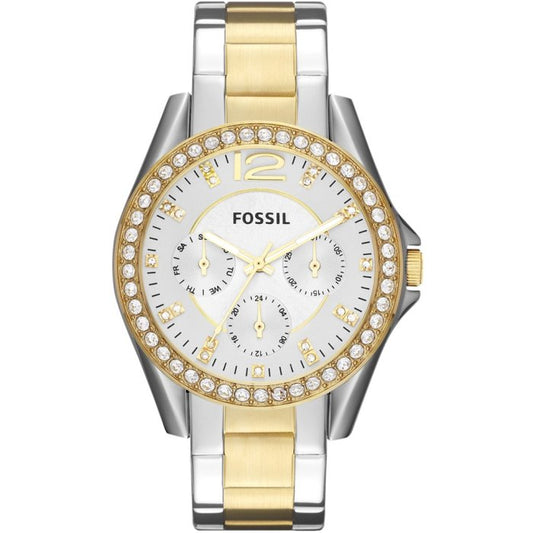 Fossil Riley Silver Dial Two Tone Steel Strap Watch for Women - ES3204