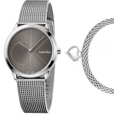 Calvin Klein Minimal Grey Dial Silver Mesh Bracelet Watch for Women - K3M22123