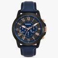 Fossil Grant Chronograph Black Dial Blue Leather Strap Watch for Men - FS5061