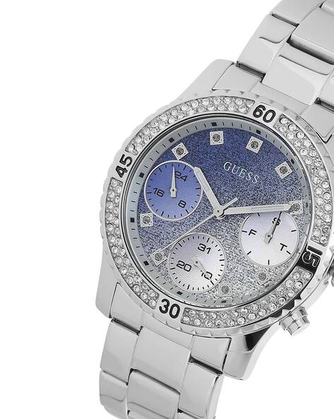 Guess Confetti Diamonds Blue Dial Silver Steel Strap Watch for Women - W0774L6