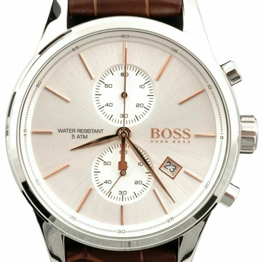 Hugo Boss Jet Chronograph Quartz Silver Dial Brown Leather Strap Watch For Men - HB1513280