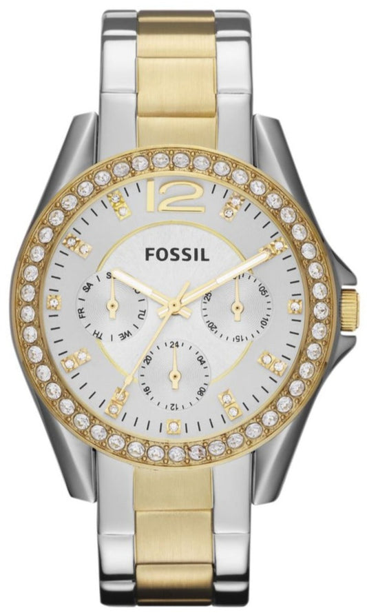 Fossil Riley Silver Dial Two Tone Steel Strap Watch for Women - ES3204