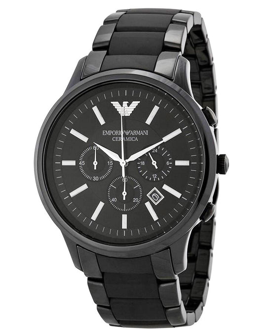 Emporio Armani Ceramica Chronograph Black Dial Black Stainless Steel Watch For Men - AR1451