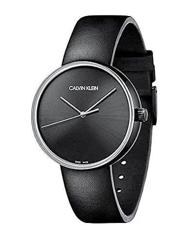 Calvin Klein Full Moon Black Dial Black Leather Strap Watch for Women - K8Y231C1