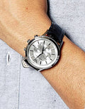 Emporio Armani Classic Chronograph Silver Dial Black Leather Strap Watch For Men - AR2432