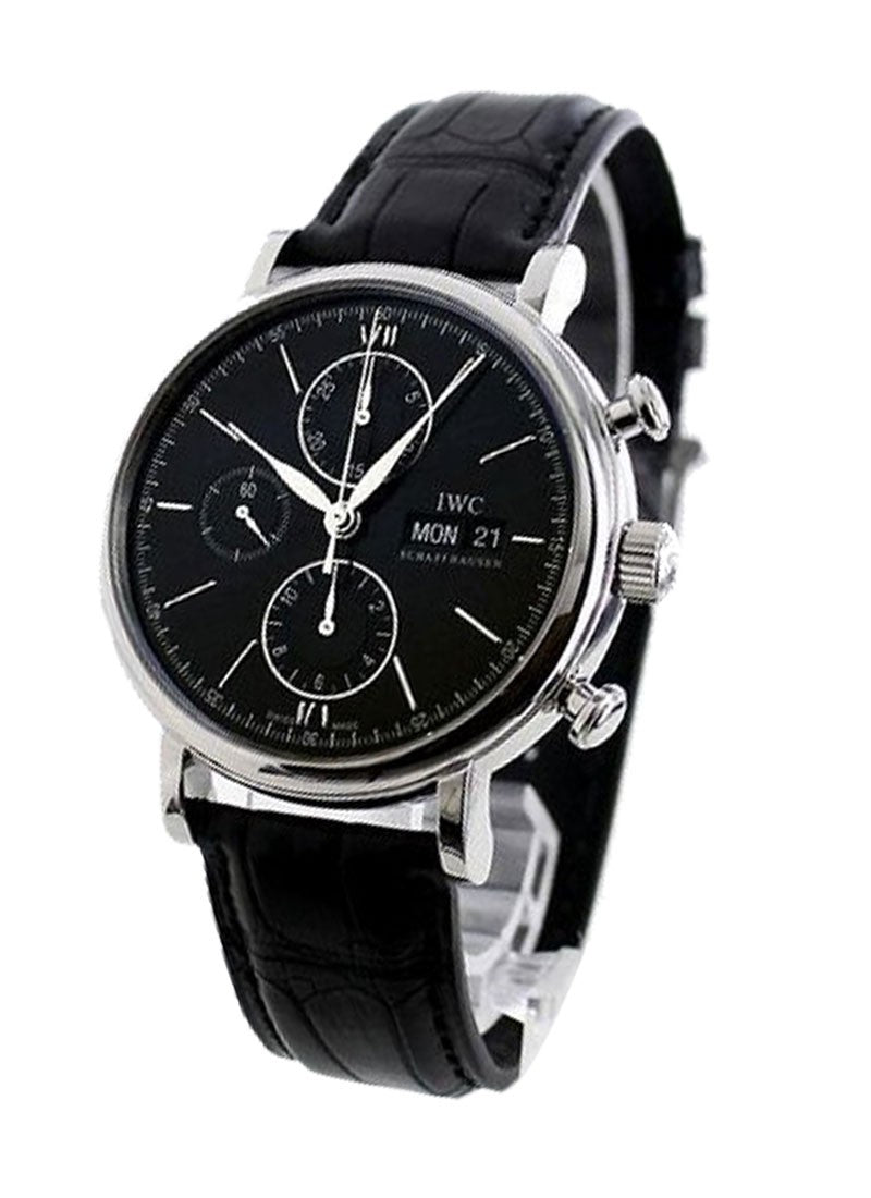 IWC Portofino Chronograph Black Dial Black Leather Strap Watch for Men - IW391008