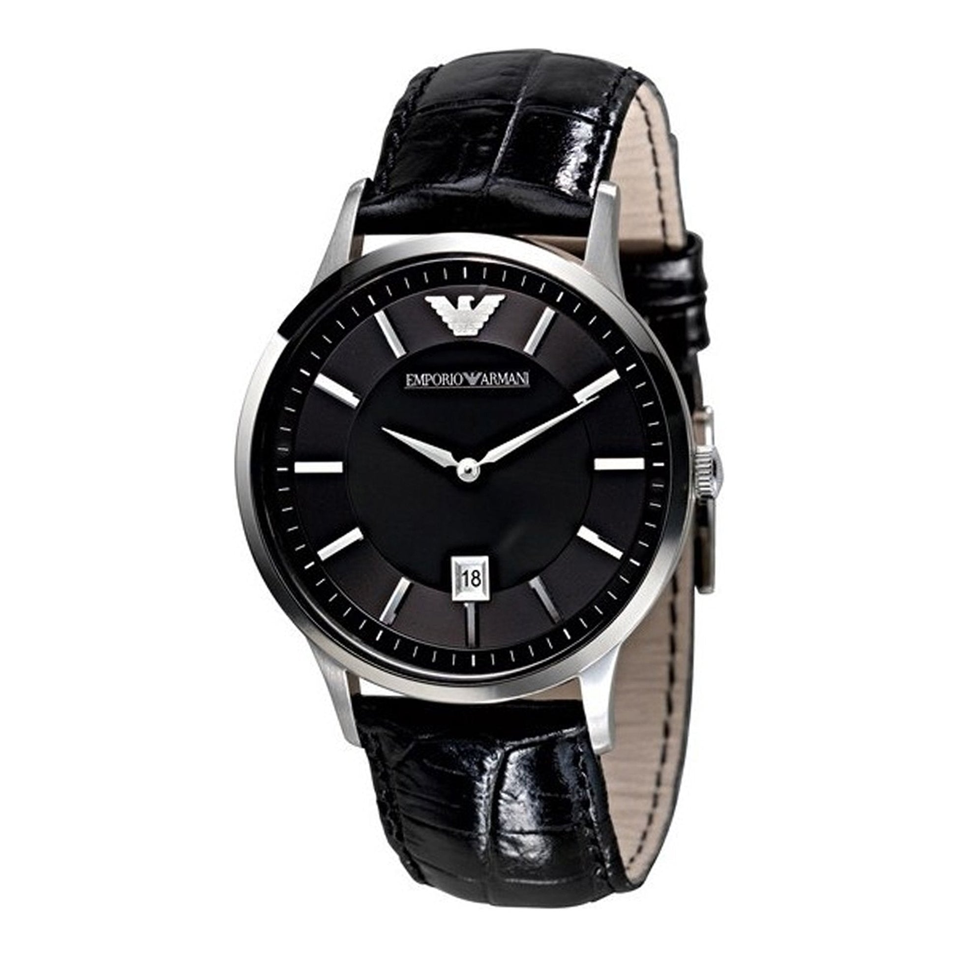 Emporio Armani Renato Black Dial Black Leather Strap Watch For Men - AR2411