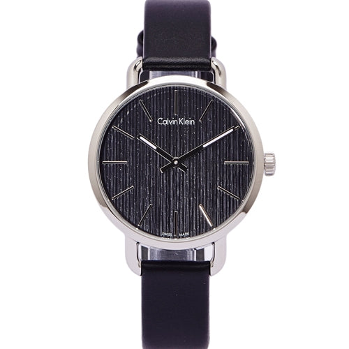 Calvin Klein Even Black Dial Black Leather Strap Watch for Women - K7B231C1