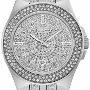 Bulova Crystal Pave Silver Dial Silver Steel Strap Watch for Men - 96B235