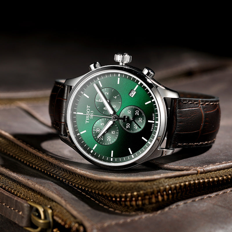 Tissot Chrono XL Classic Chronograph Green Dial Brown Leather Strap Watch For Men - T116.617.16.091.00