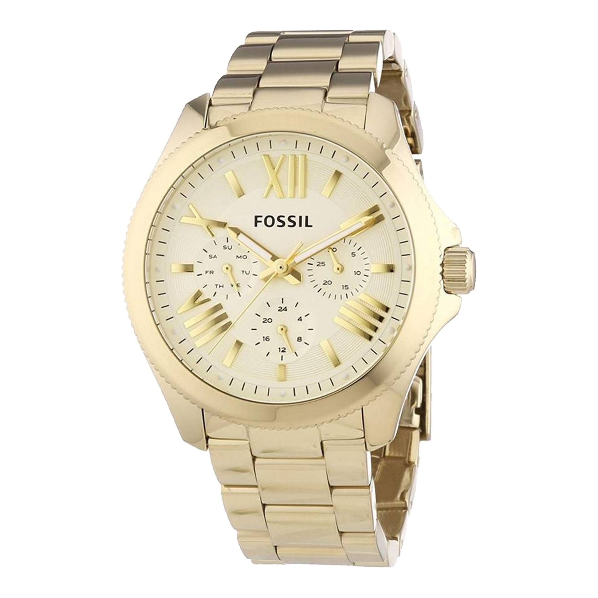 Fossil Cecile Multifunction Champagne Dial Gold Steel Strap Watch for Women - AM4510