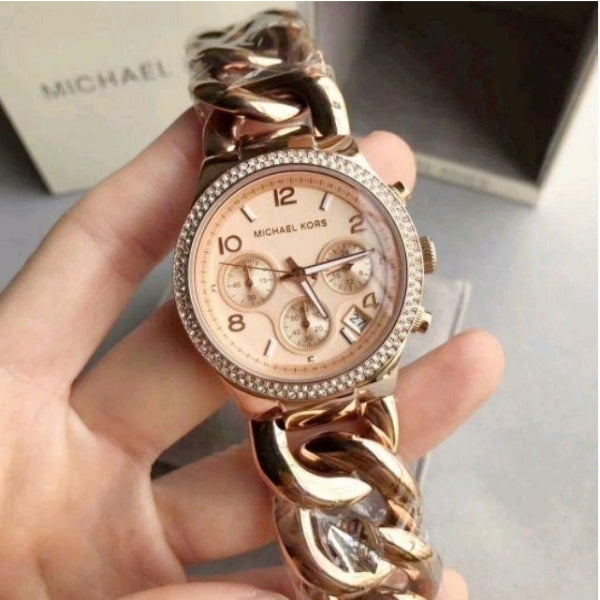 Michael Kors Runaway Rose Gold Dial Rose Gold Steel Strap Watch for Women - MK3247