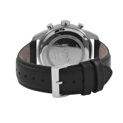 Hugo Boss Skymaster Chronograph Black Dial Black Leather Strap Watch for Men - 1513782