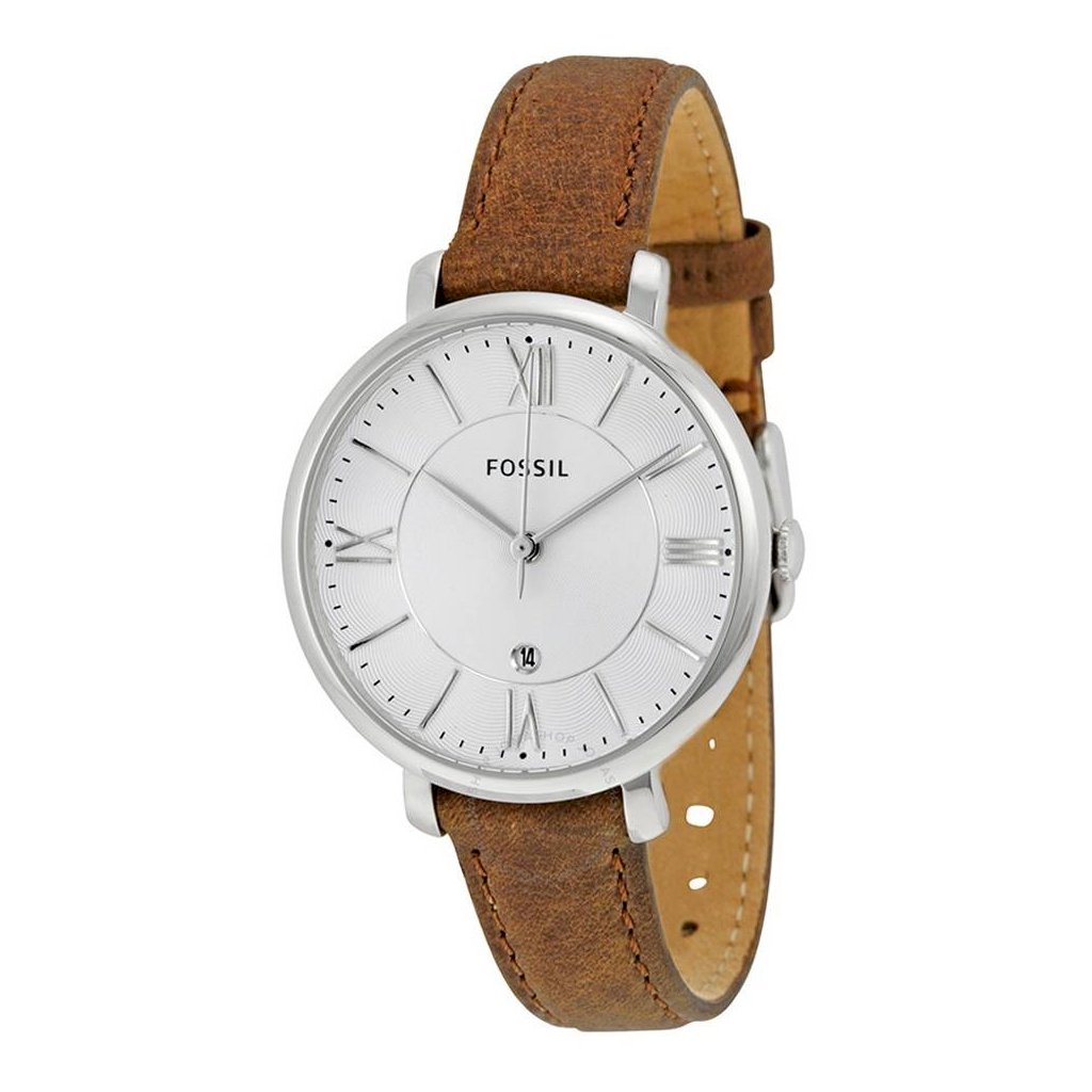 Fossil Jacqueline White Dial Brown Leather Strap Watch for Women - ES3708