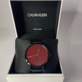 Calvin Klein Even Maroon Dial Black Leather Strap Watch for Men - K7B214CP