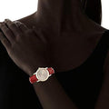 Burberry The City Gold Dial Red Leather Strap Watch for Women - BU9140