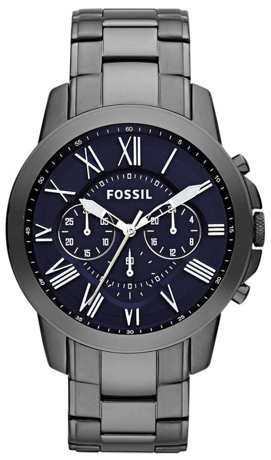 Fossil Grant Chronograph Blue Dial Grey Steel Strap Watch for Men - FS4831