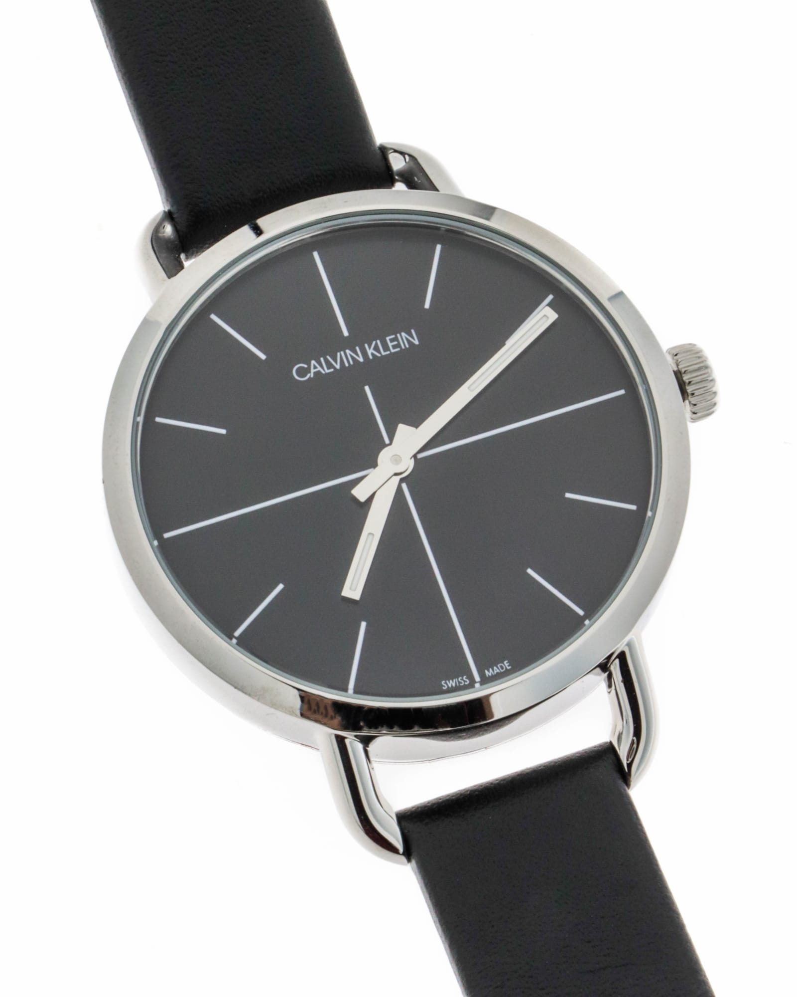 Calvin Klein Even Black Dial Black Leather Strap Watch for Women  - K7B231CZ