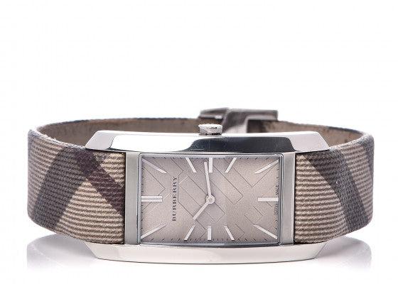 Burberry Nova Check Silver Dial Two Tone Leather Strap Watch For Women - BU9404