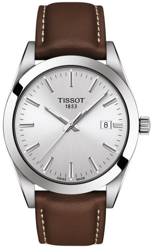 Tissot Gentleman Silver Dial Brown Leather Strap Watch For Men - T127.410.16.031.00