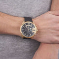 Diesel Mega Chief Gold & Black Dial Black Leather Strap Watch For Men - DZ4344