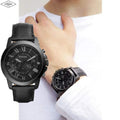 Fossil Grant Chronograph Black Dial Black Leather Strap Watch for Men - FS5132