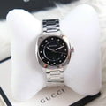 Gucci GG2570 Quartz Diamonds Black Dial Silver Steel Strap Watch For Women - YA142404