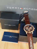 Tommy Hilfiger Keagan Chronograph Blue Dial Brown Leather Strap Watch for Men - 1791290