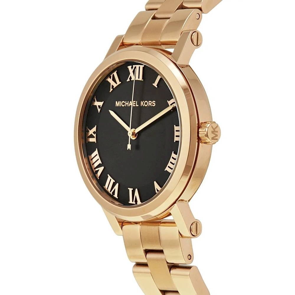 Michael Kors Noire Black Dial Rose Gold Steel Strap Watch for Women - MK3585