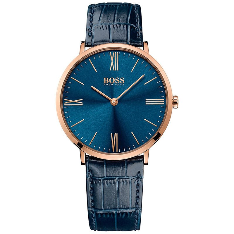 Hugo Boss Jackson Blue Dial Black Leather Strap Watch for Men - 1513371