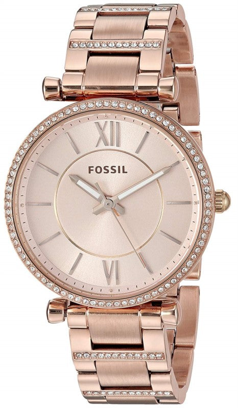 Fossil Carlie Rose Gold Dial Rose Gold Steel Strap Watch for Women - ES4301