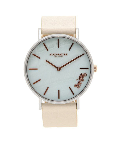 Coach Perry Blue Mother of Pearl Dial White Leather Strap Watch for Women - 14503270